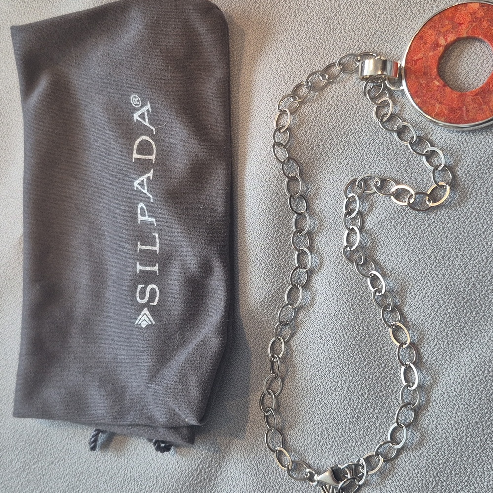 Silpada Silver Chain Necklace with Sponge Coral Stone Pendant